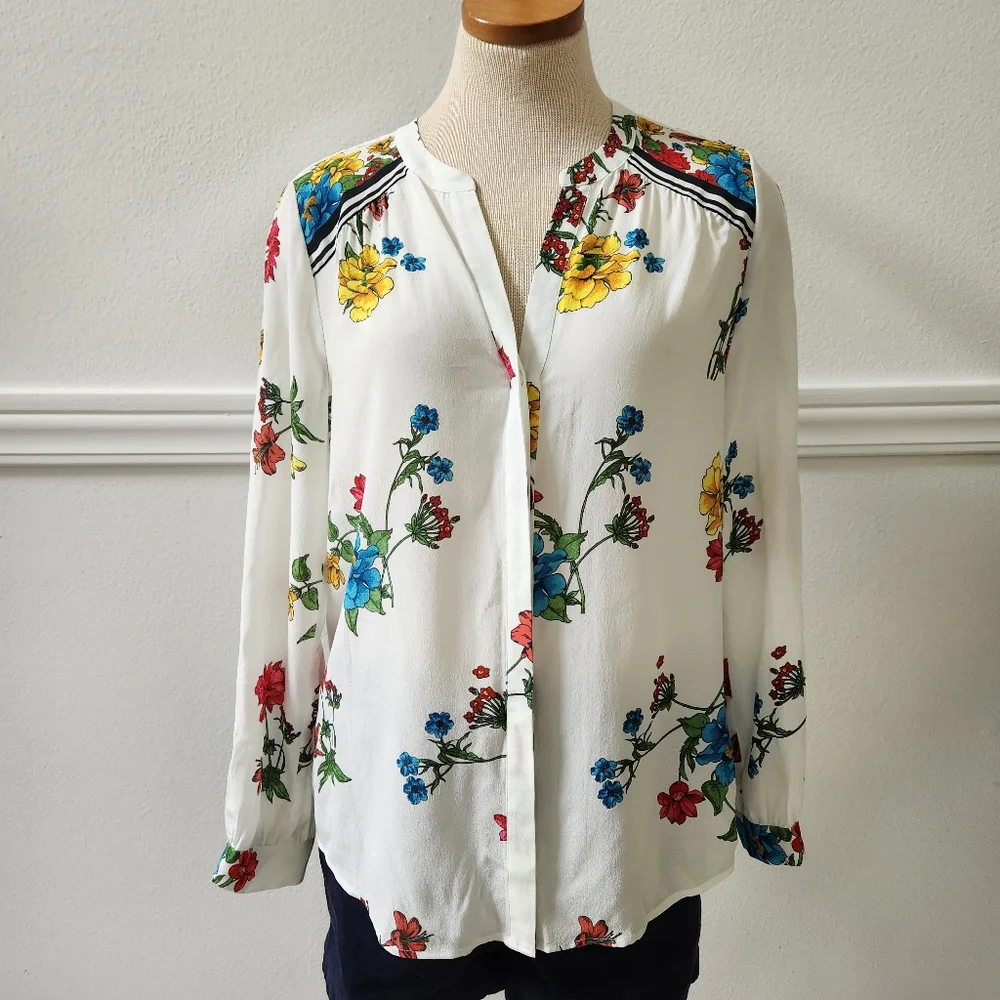 Joie Yaritza B Floral-Print Silk Georgette buttom down Top Size Small